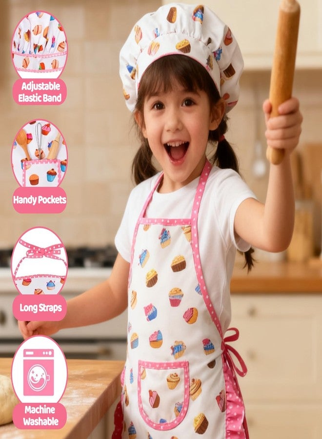 MEIDAYAI 2 Pcs Kid Apron and Chef Hat Set, Adjustable Childrens Cooking Baking Outfit, Pretend Play Dress Up Costume for Toddlers 3-8, Birthday Xmas Gift (White) - Image 3